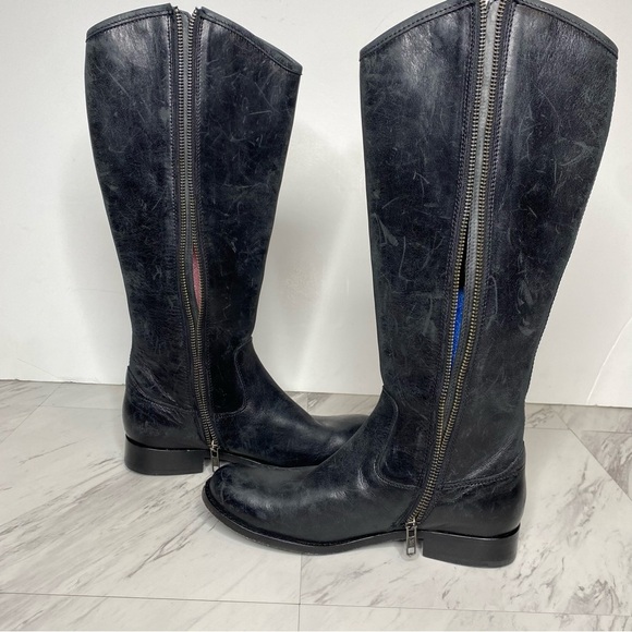 Frye Melissa Button Inside Zipper Black Leather Riding Tall Boots 6 1/2 B - Picture 7 of 16